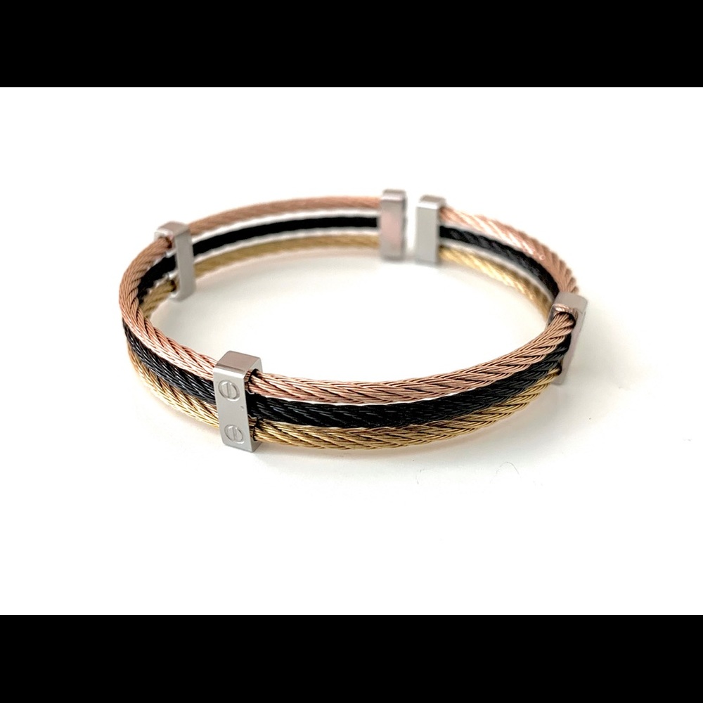 Three Tones Cable Style Open Bangle - Picture 4 of 4
